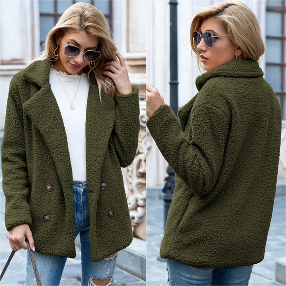 Sherpa Fusion Double-Breasted Coat - Green - Picture 2 of 4
